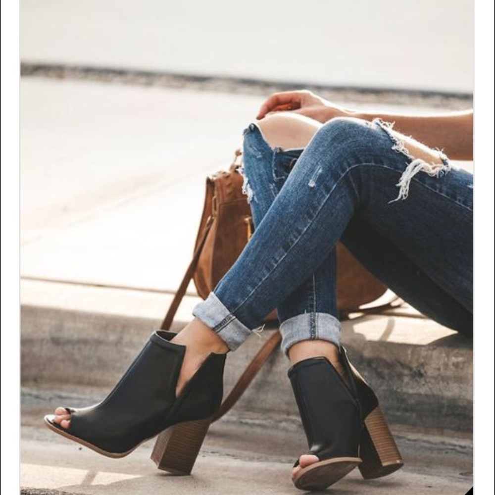 Black Peep Toe Booties - Picture 3 of 8
